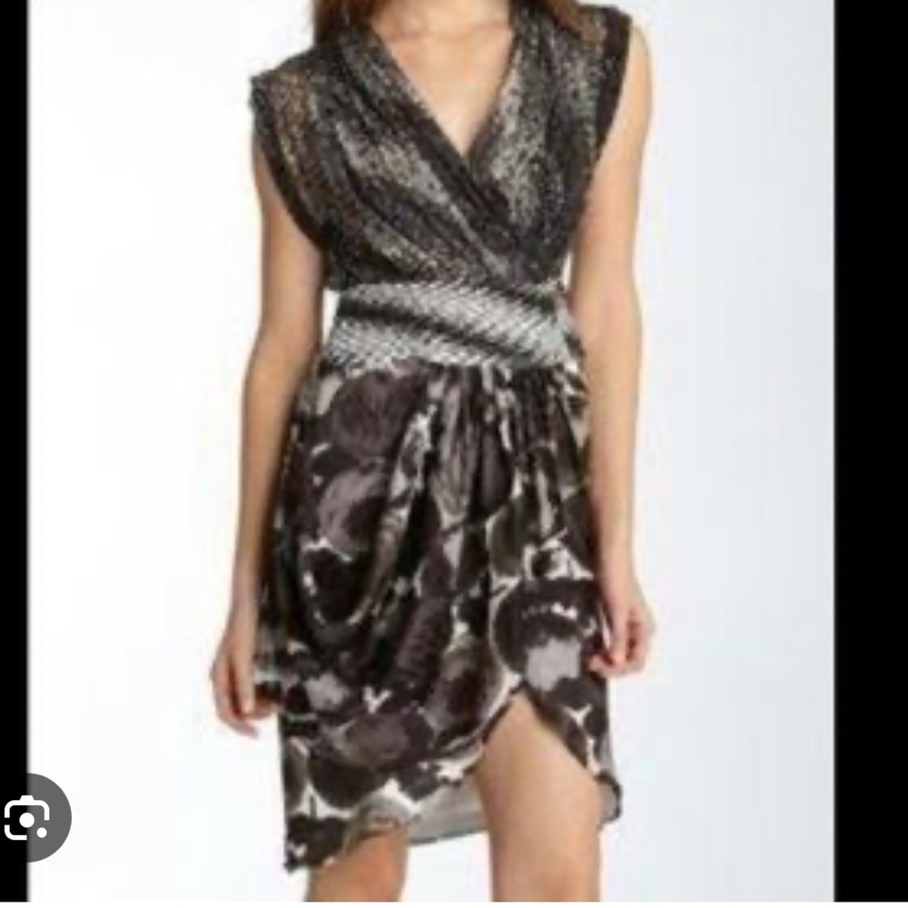 BCBGMaxAzria Black and White Draped Dress